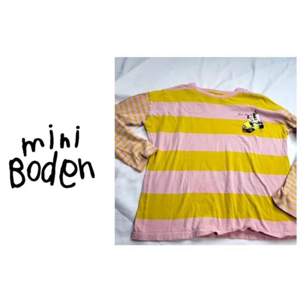 MINI BODEN YELLOW/PINK STRIPED BUMBLE BEE T-SHIRT